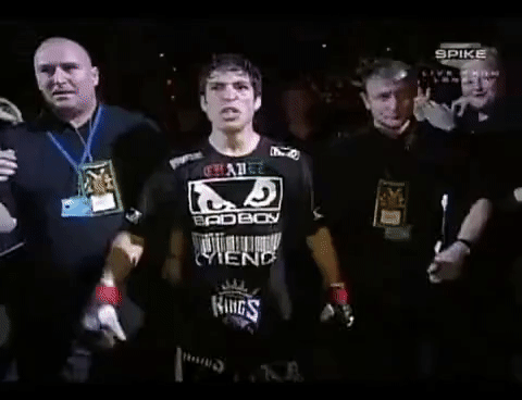 GIF of Diego Sanchez chanting ‘yes’ as he walks in for a fight